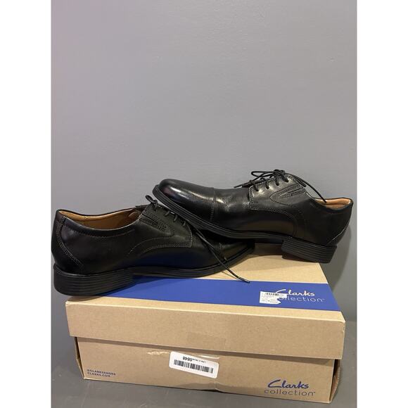 Clarks Mens Whiddon Cap Black Leather Round Toe Slip On Oxfords 10.5 M NEW - Picture 2 of 5